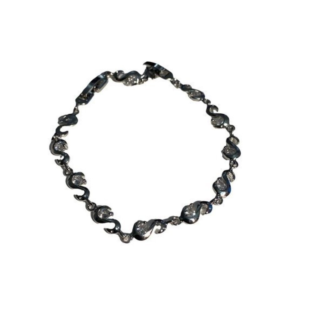 Fashion Bracelet Women 6in Silver Tone Cubic Zirconia‎ Y2K Prom
